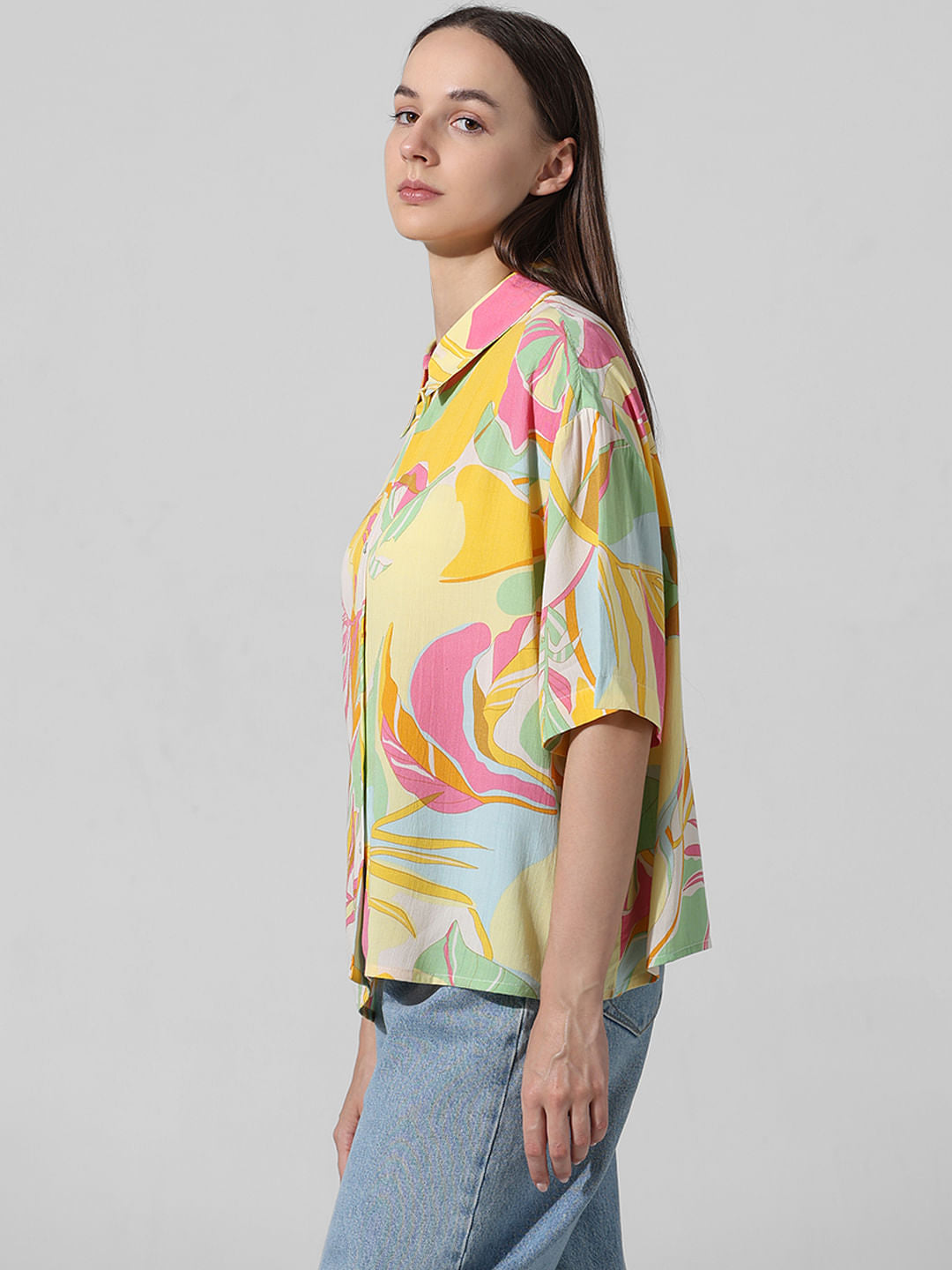 Yellow Printed Oversized Shirt
