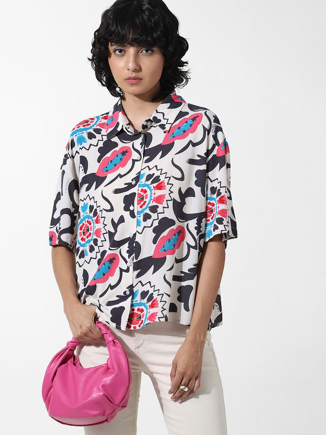 Yellow Printed Oversized Shirt