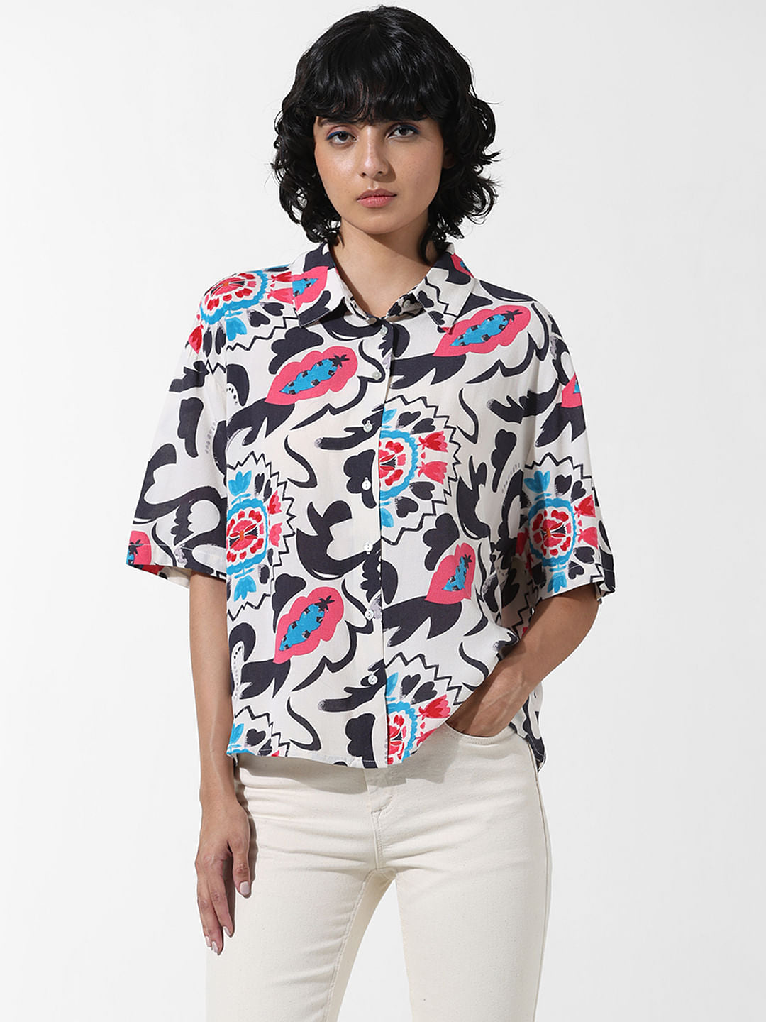 Yellow Printed Oversized Shirt