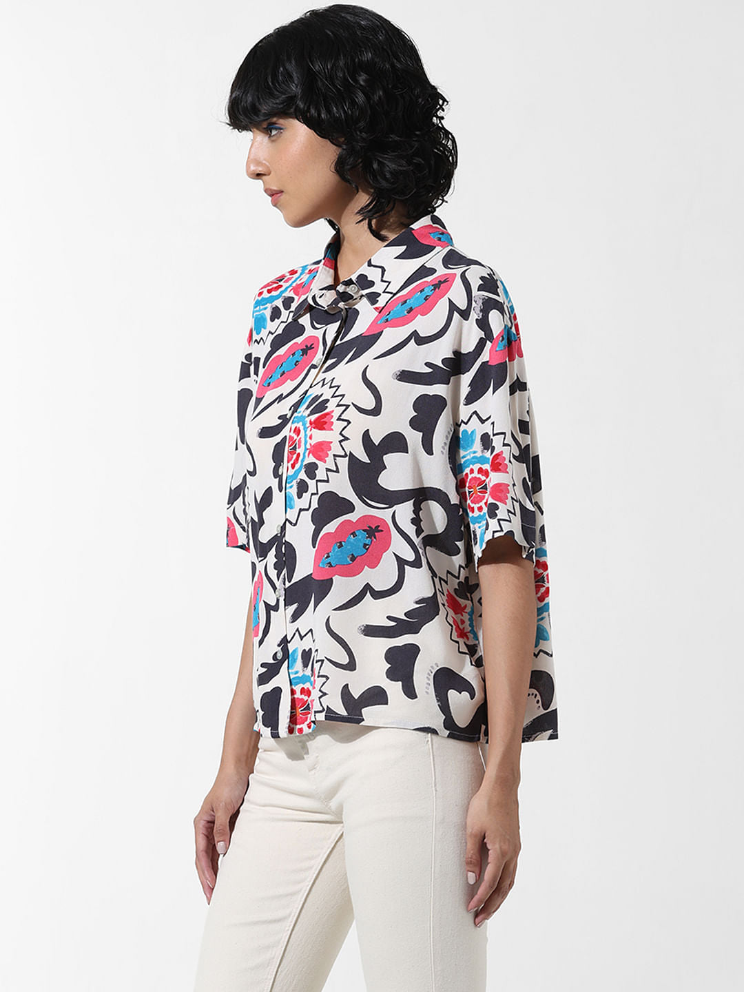 Yellow Printed Oversized Shirt