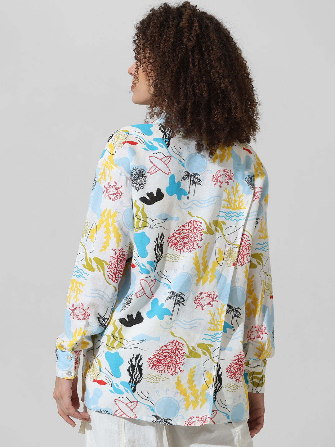 White Abstract Print Oversized Shirt
