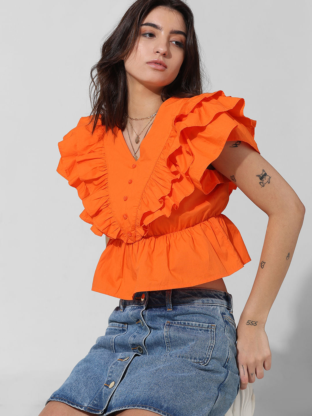 Orange Poplin Peplum Top