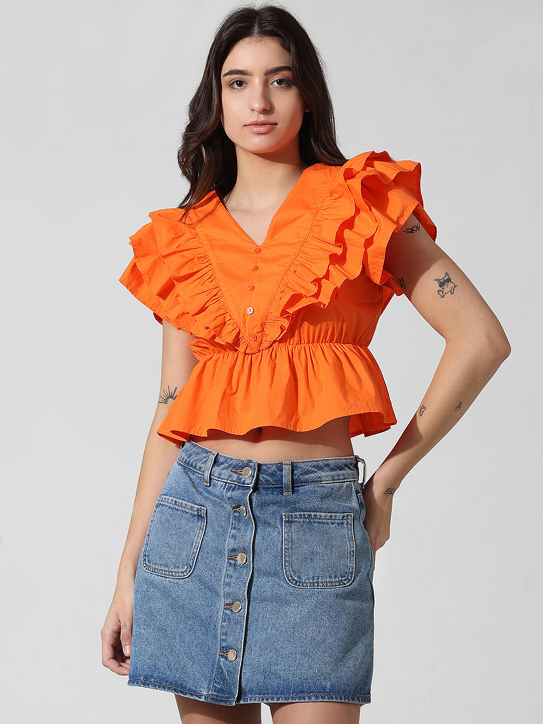 Orange Poplin Peplum Top