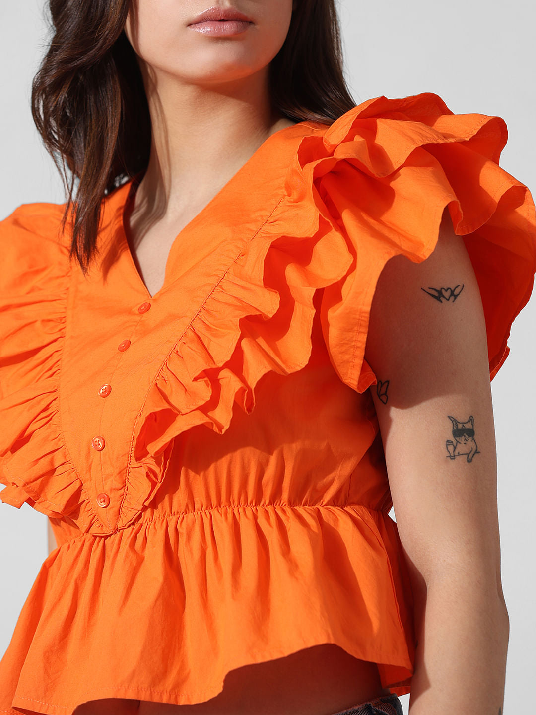 Orange Poplin Peplum Top