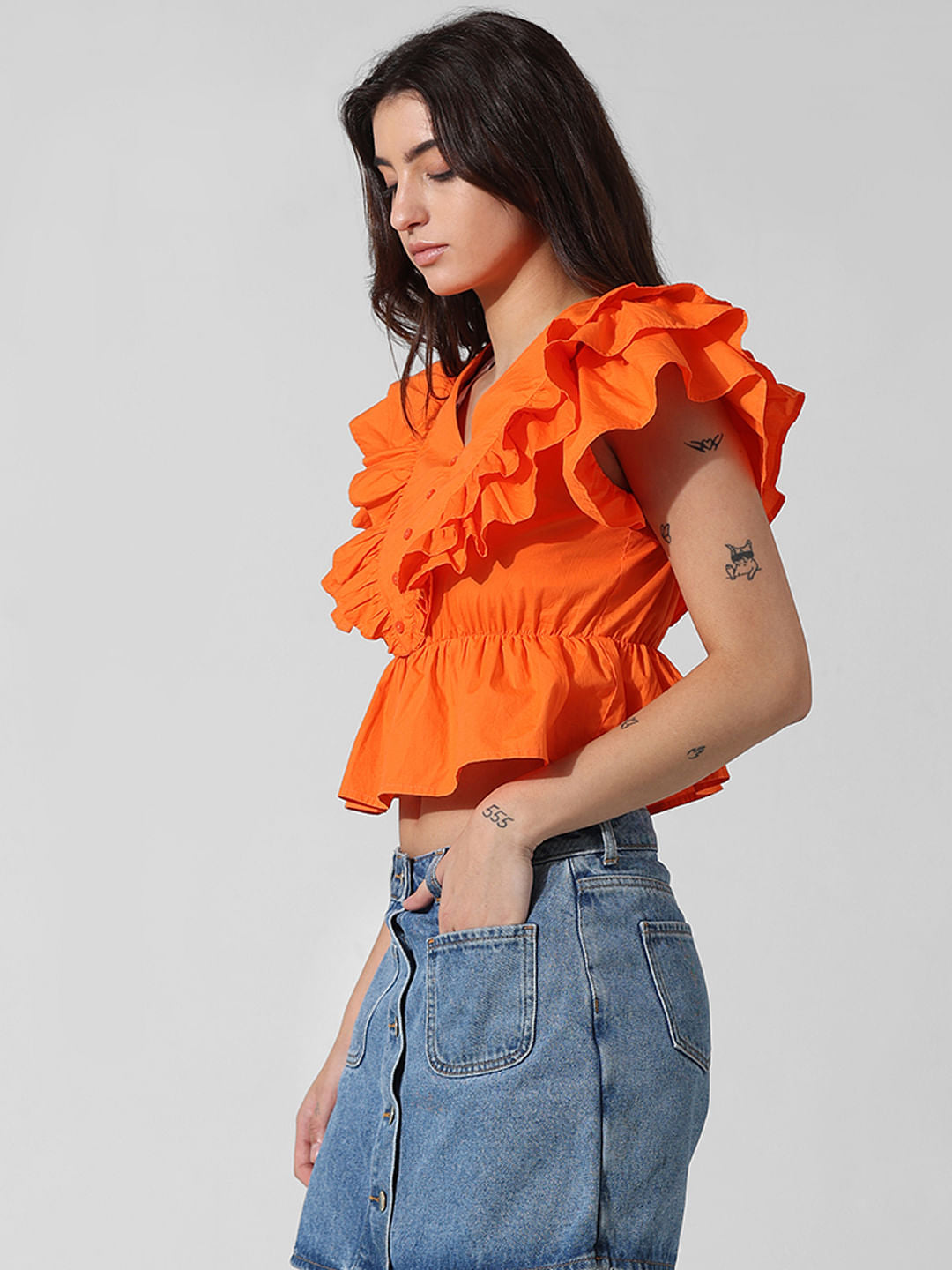 Orange Poplin Peplum Top