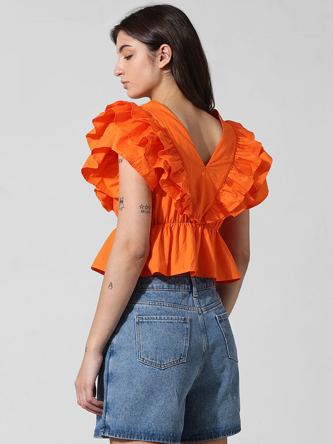 Orange Poplin Peplum Top