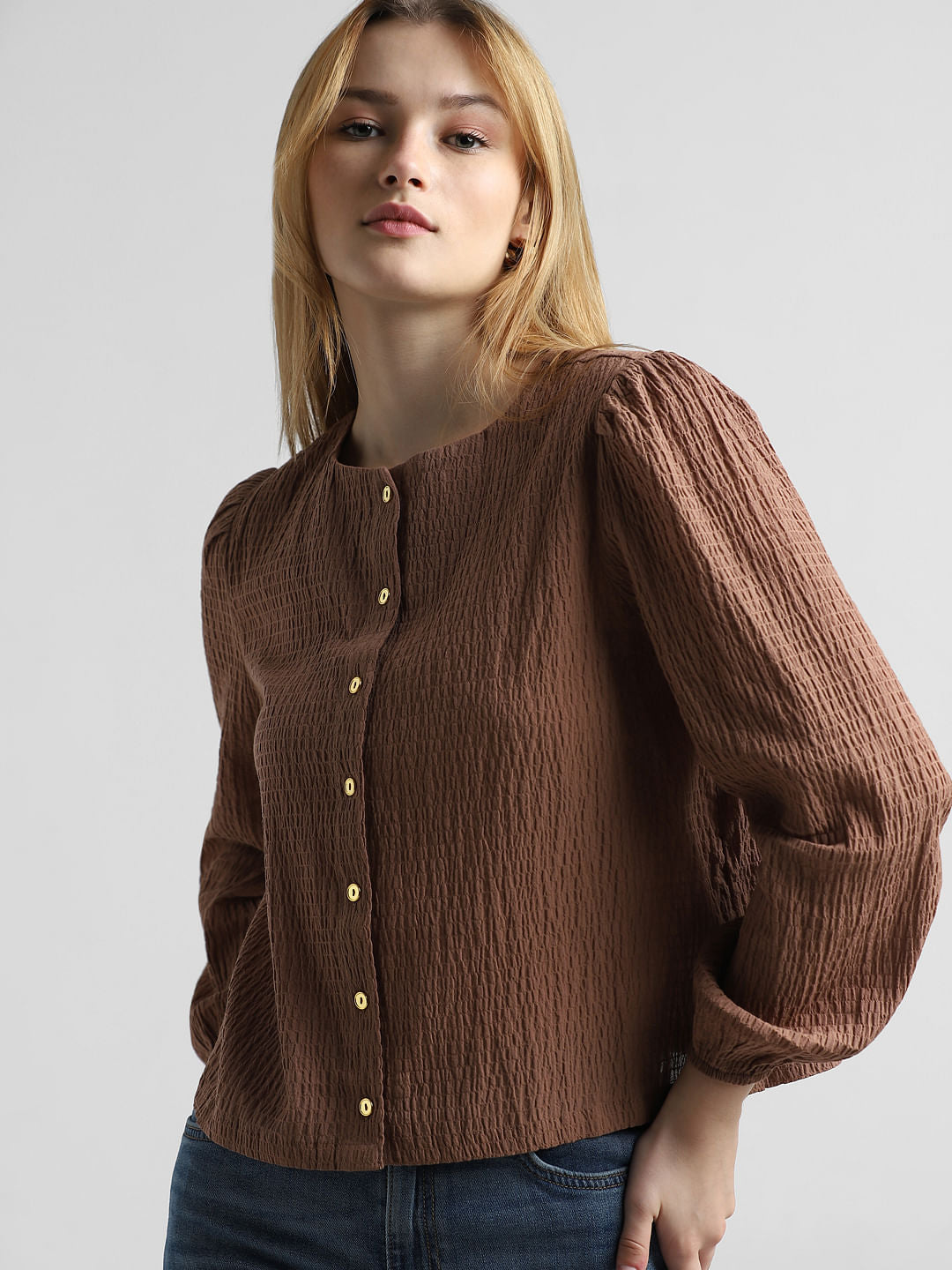 Brown Textured Front Open Top