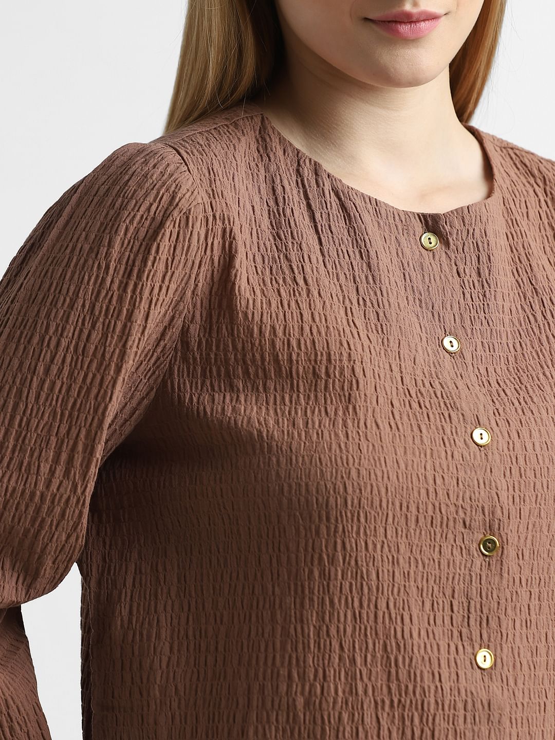 Brown Textured Front Open Top