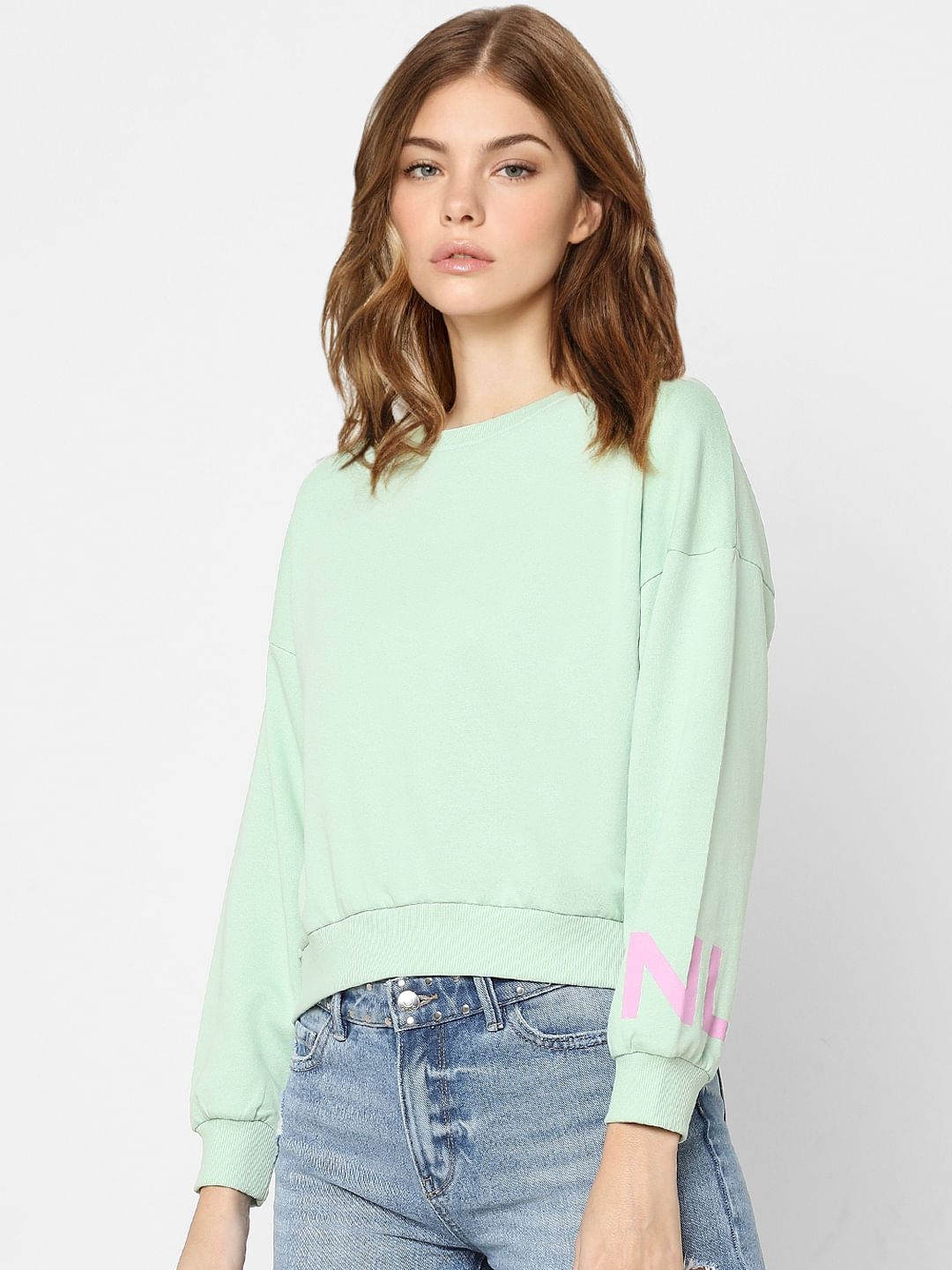 Green Sleeve Print Sweatshirt