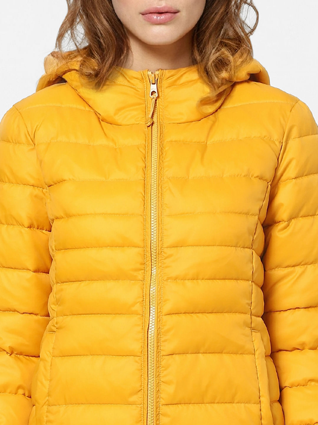 Yellow Hooded Winter Puffer Jacket