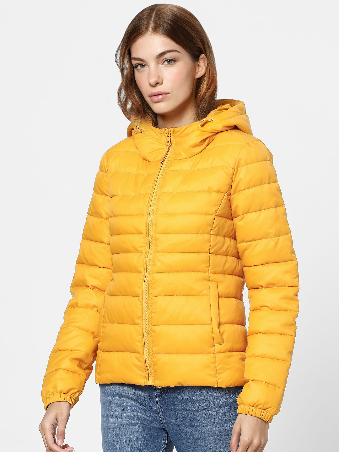 Yellow Hooded Winter Puffer Jacket