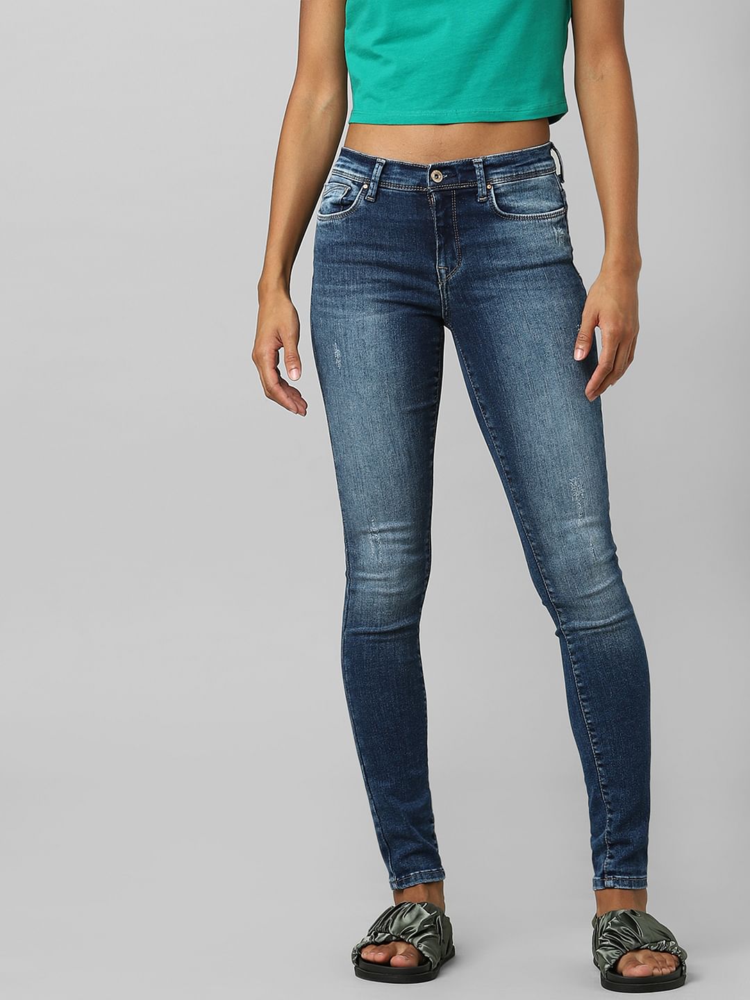 Blue Mid Rise Skinny Jeans