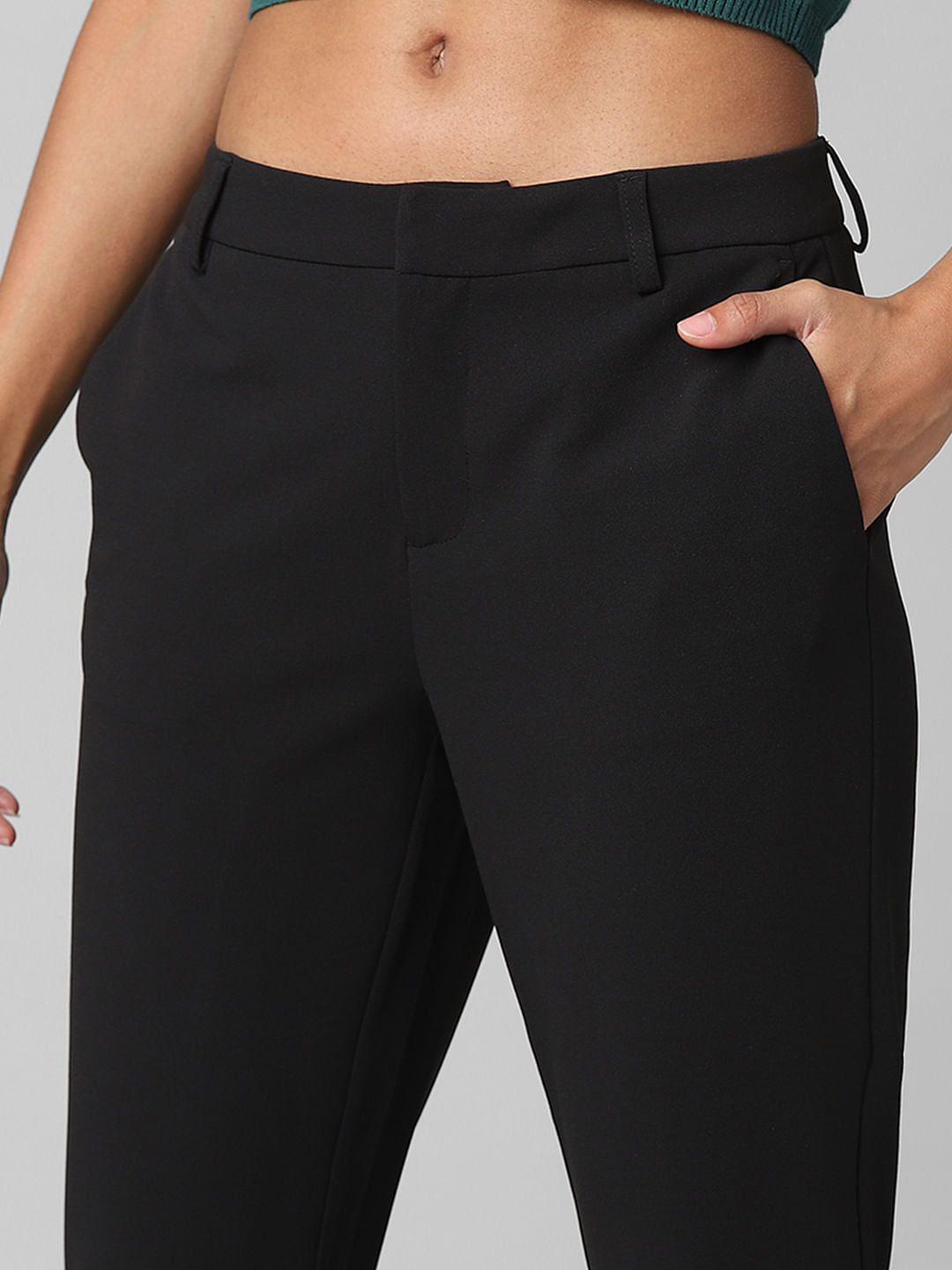 Black Mid Rise Tailored Flared Pants