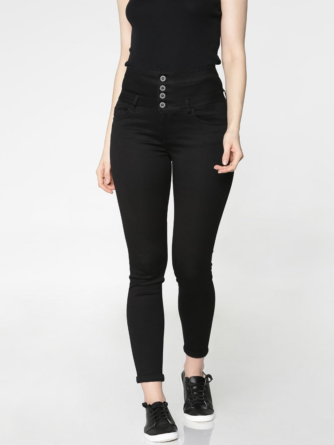Black High Waist Ankle Length Skinny Fit Jeggings