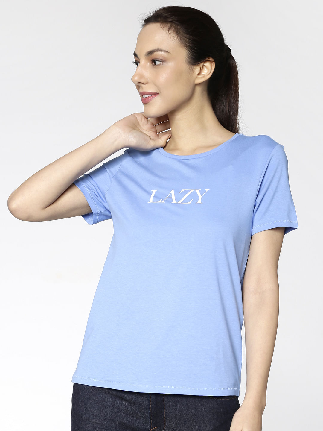 Blue Text Print T-Shirt