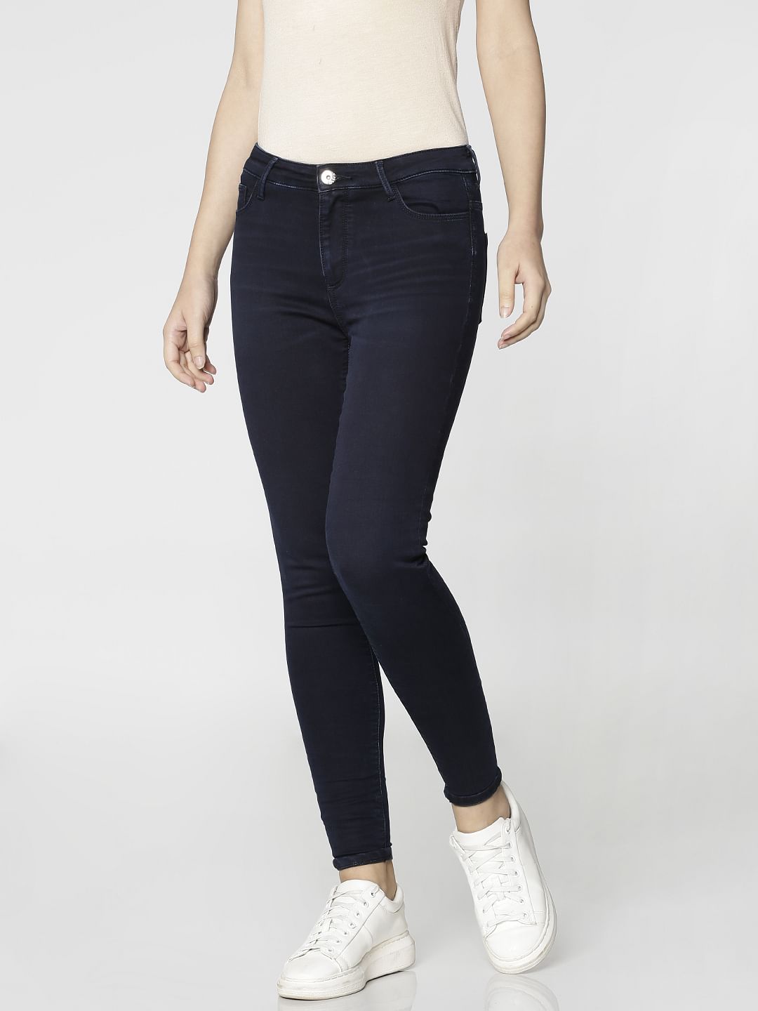 Dark Blue High Rise Ankle Length Skinny Fit Jeans
