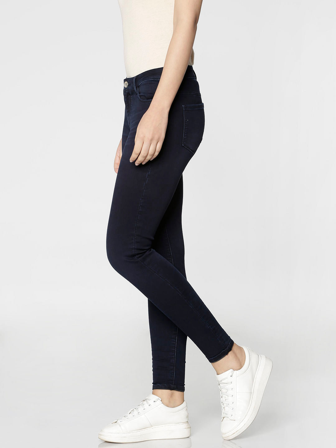 Dark Blue High Rise Ankle Length Skinny Fit Jeans