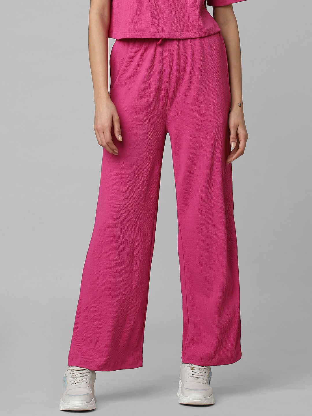 Pink High Rise Textured Co-Ord Set Pants