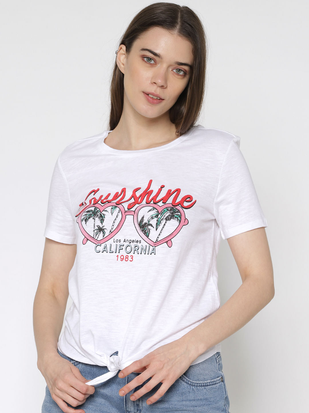 White Graphic Chest Print T-Shirt