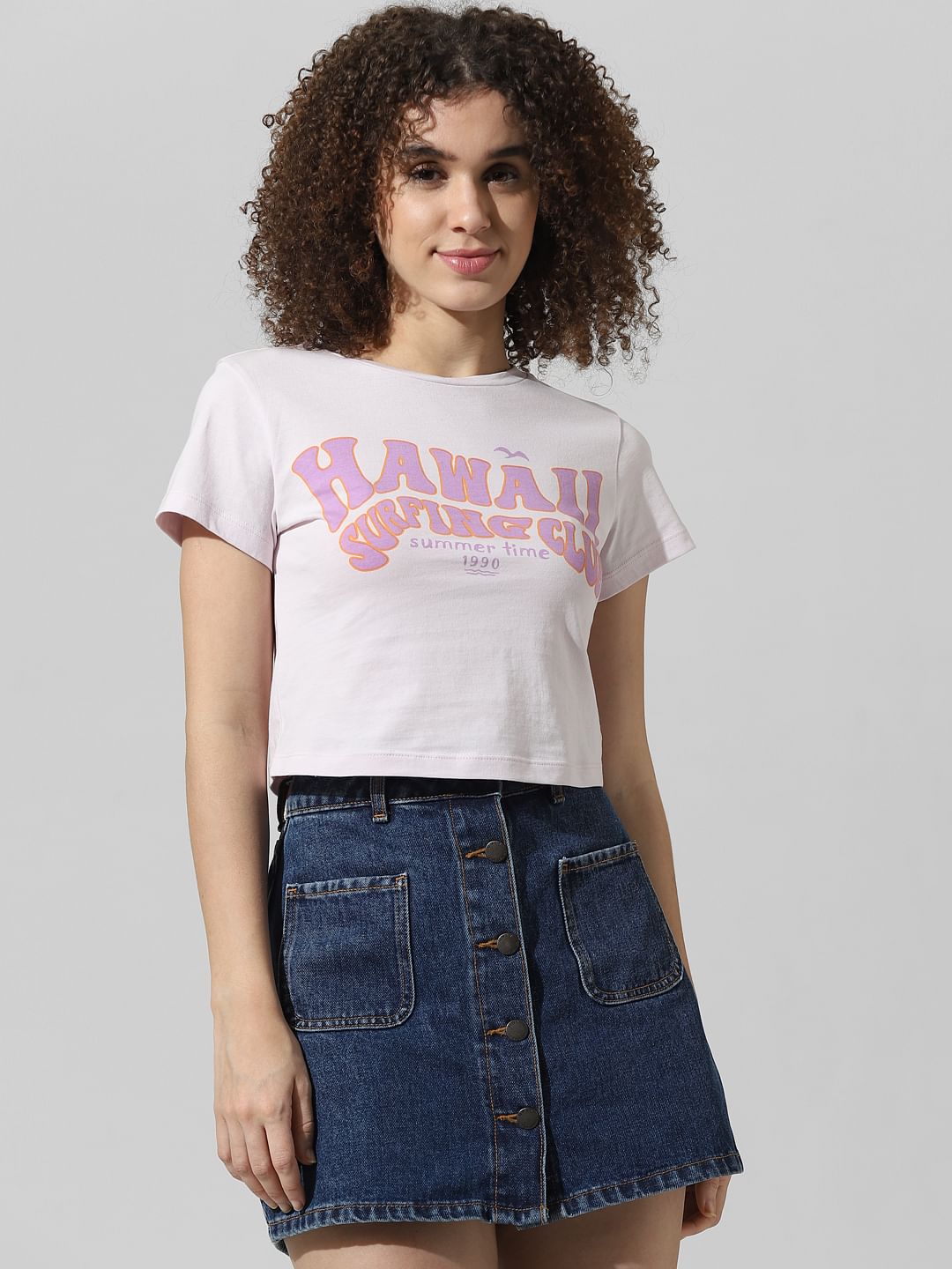 Lavender Printed Cropped T-Shirt