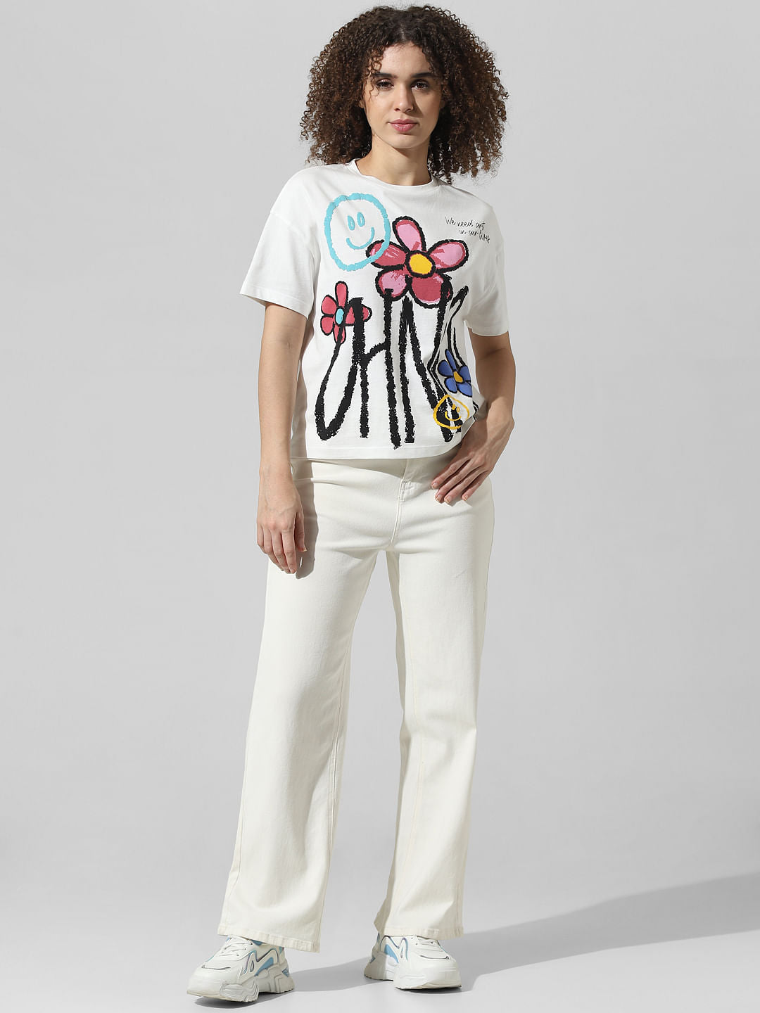 White Floral Print T-Shirt