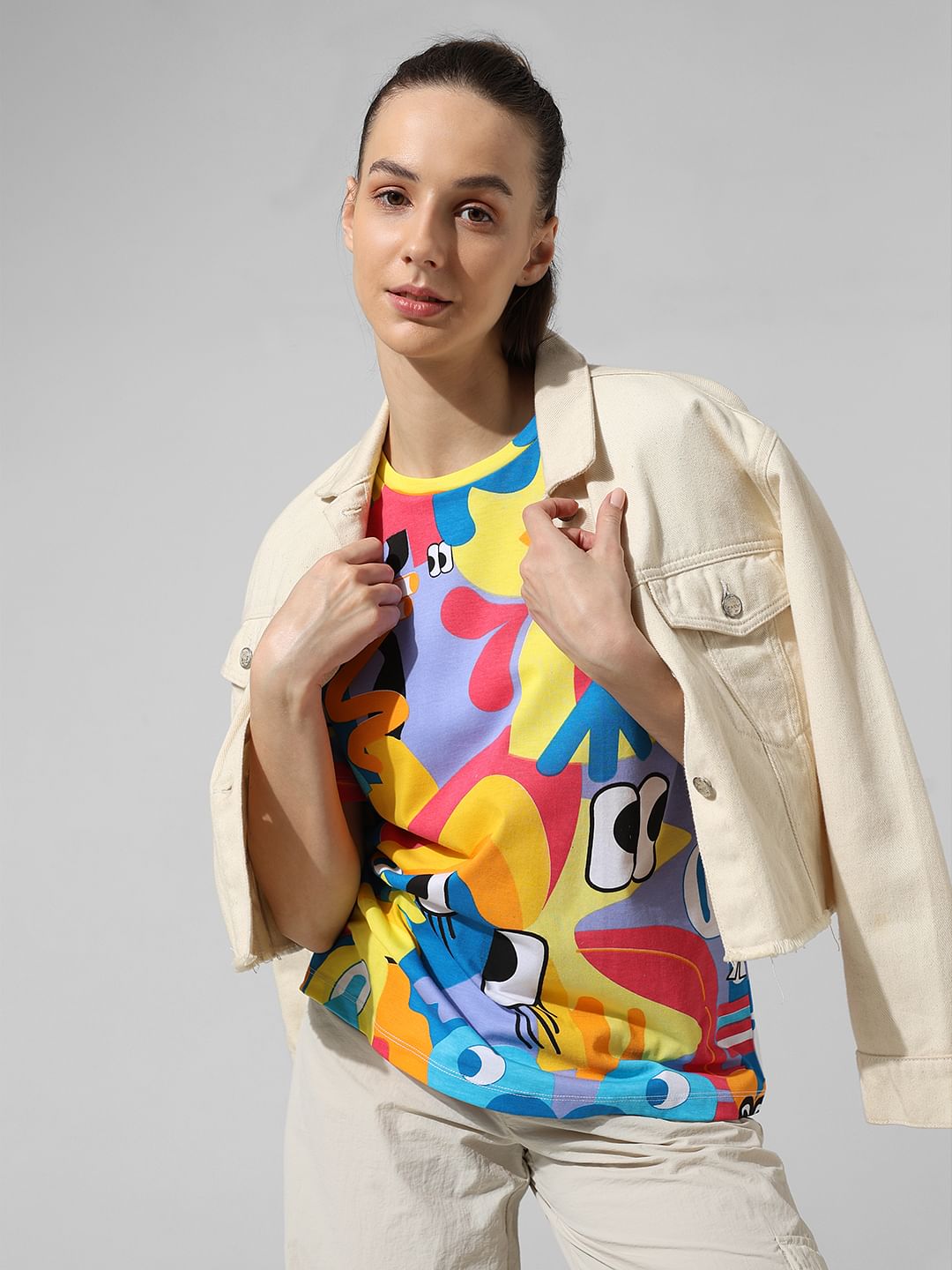 Blue Printed Oversized T-Shirt