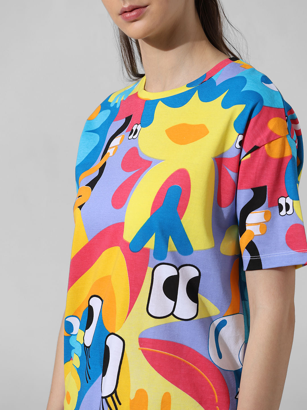 Blue Printed Oversized T-Shirt