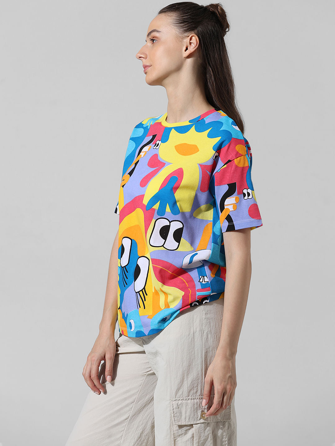 Blue Printed Oversized T-Shirt