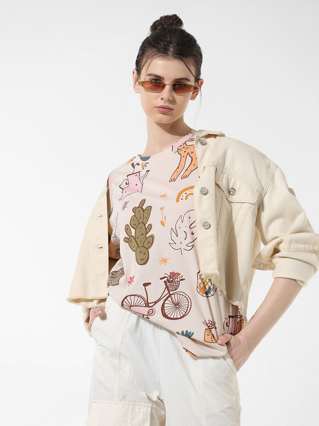 Beige Graphic Print T-Shirt