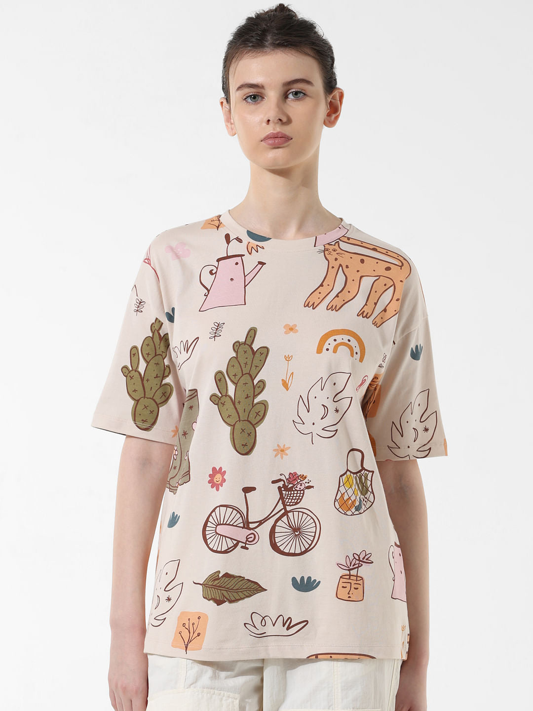 Beige Graphic Print T-Shirt