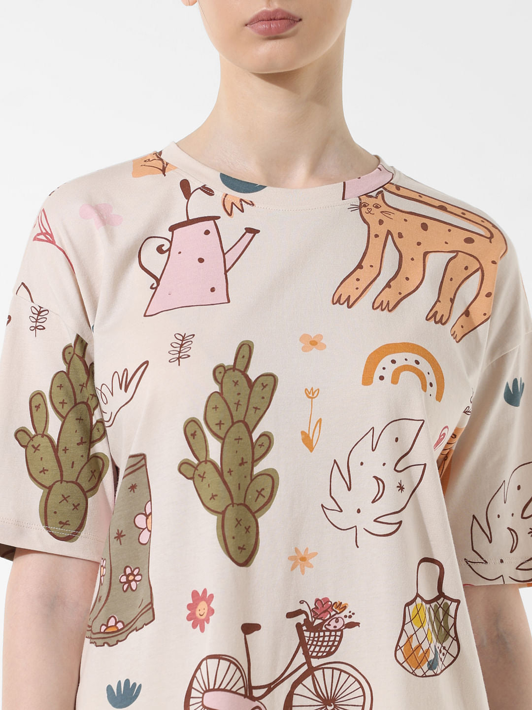 Beige Graphic Print T-Shirt