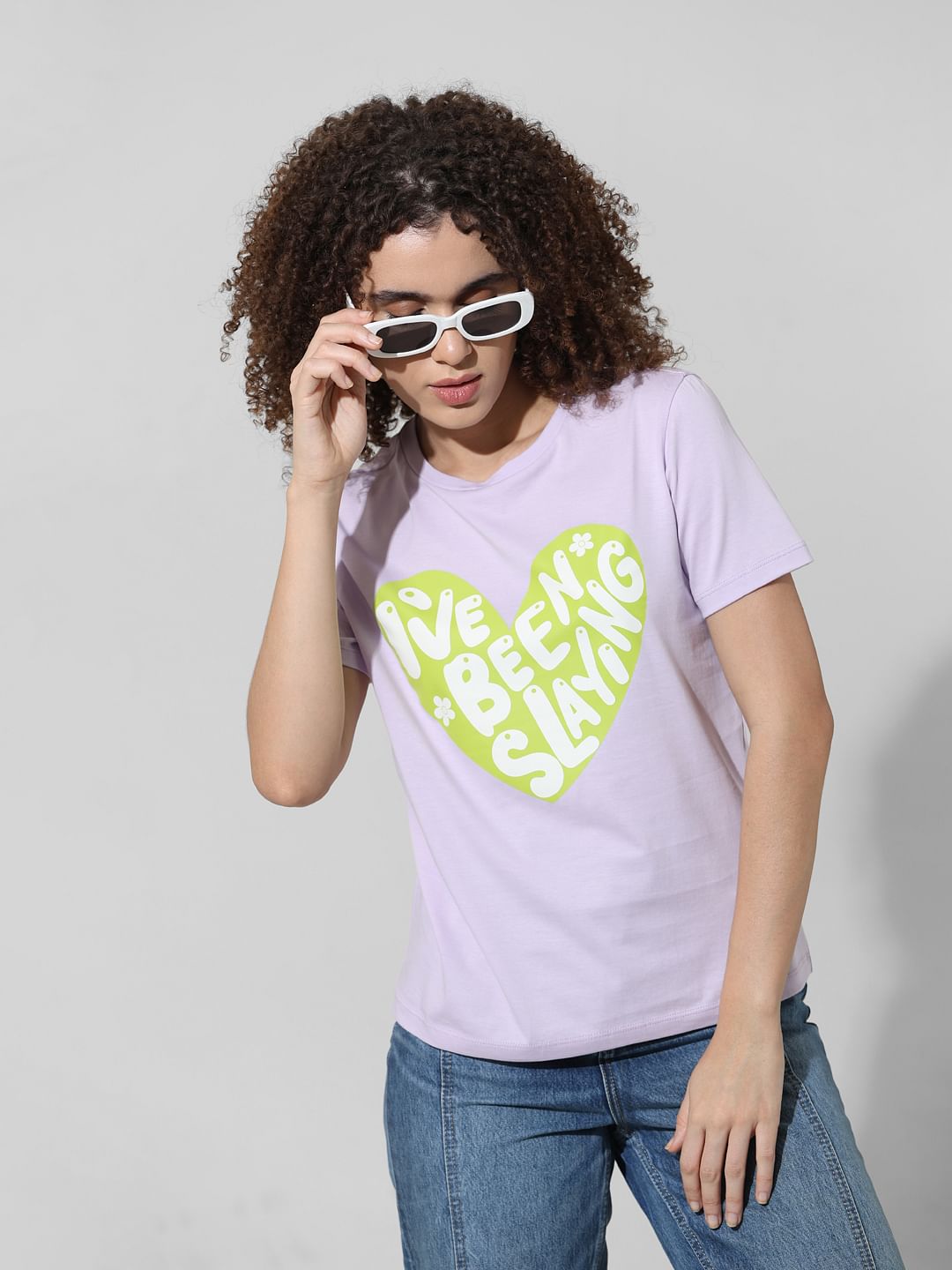 Purple Typographic Print T-Shirt