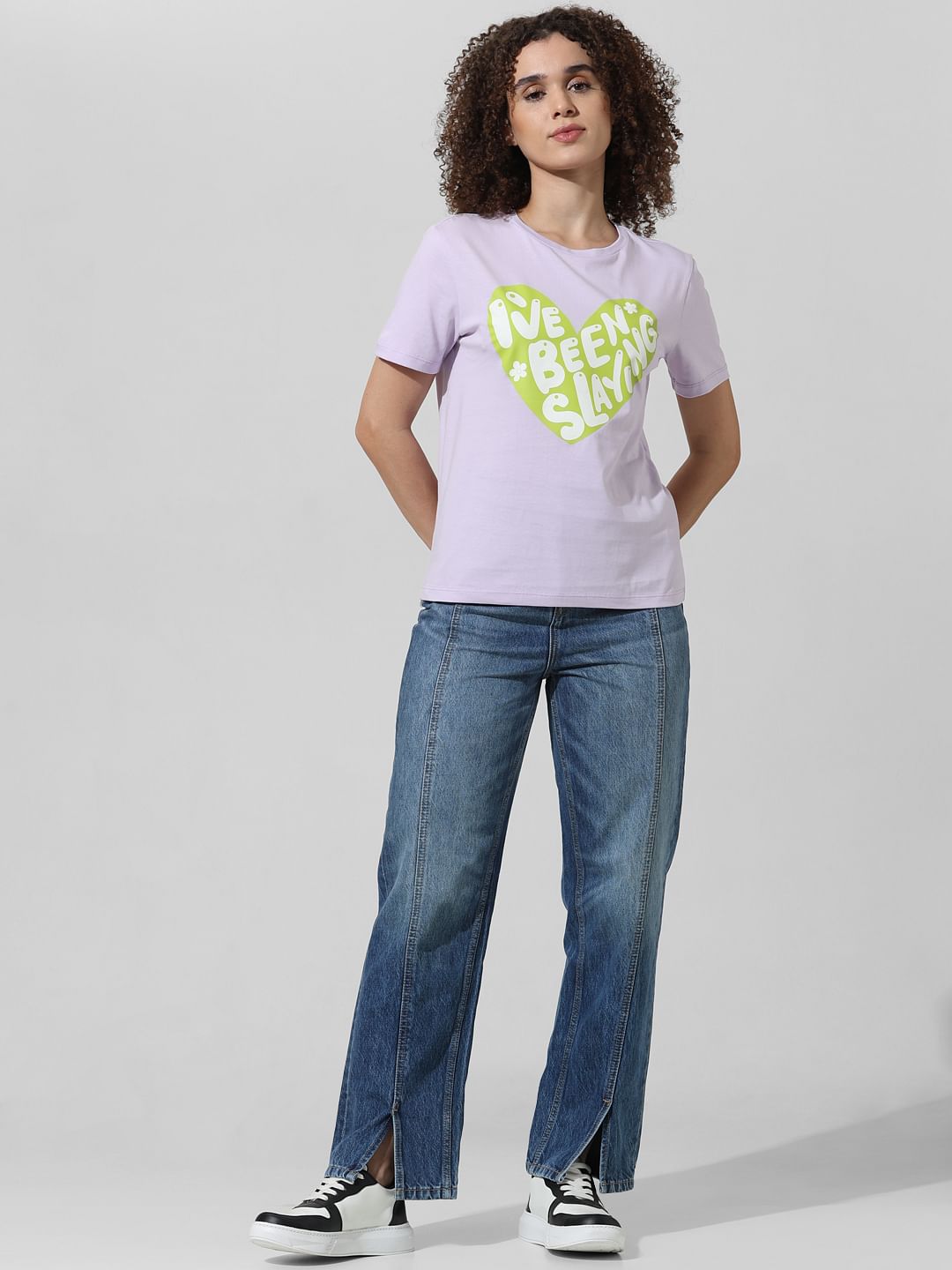 Purple Typographic Print T-Shirt