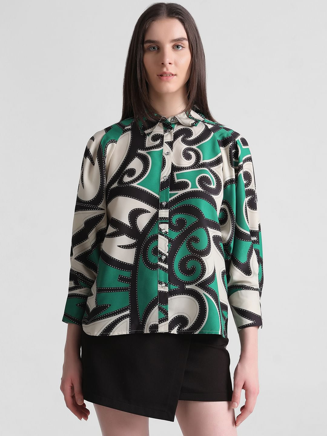 Green Abstract Print Shirt
