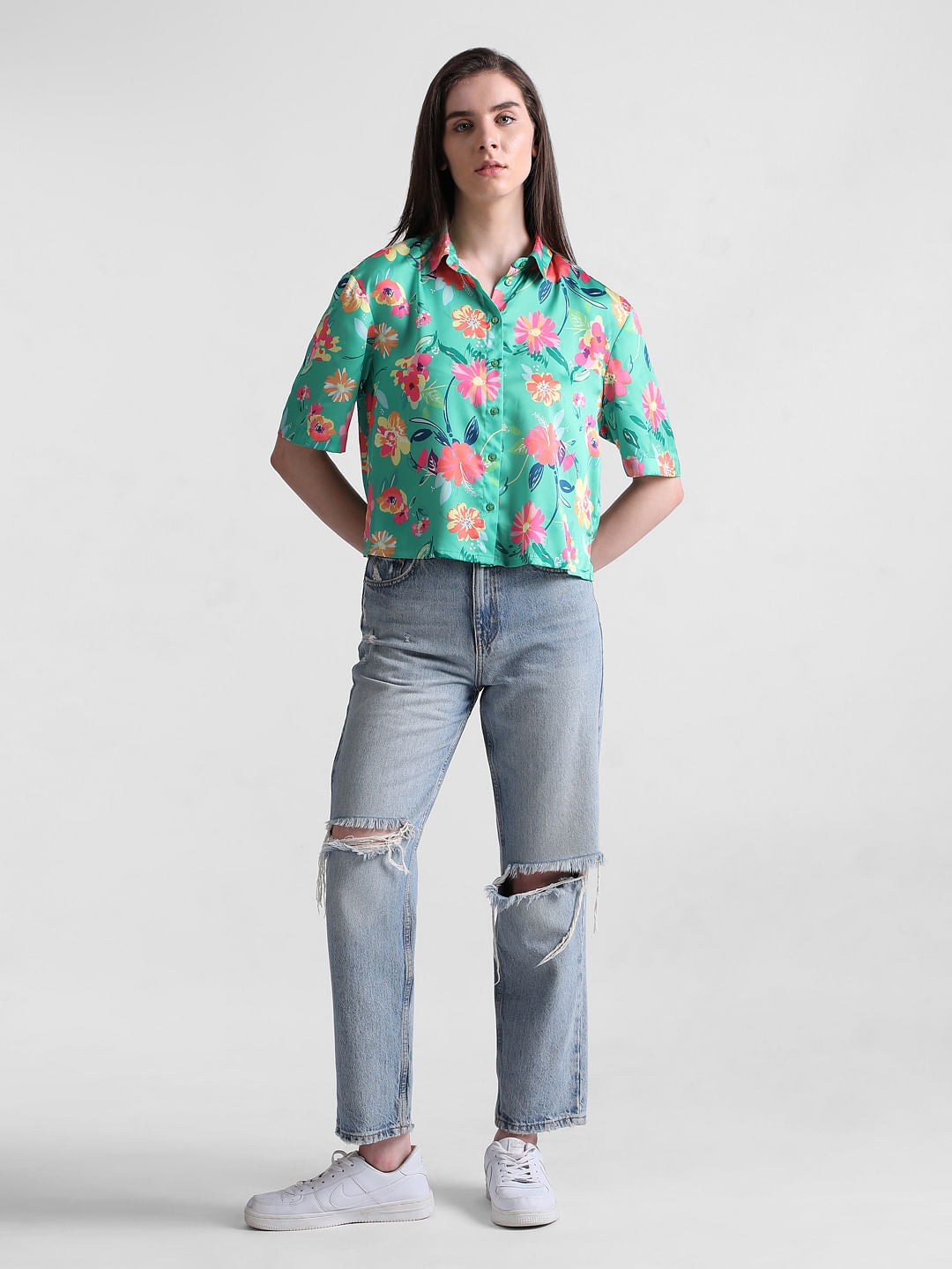 Purple Abstract Print Satin Shirt