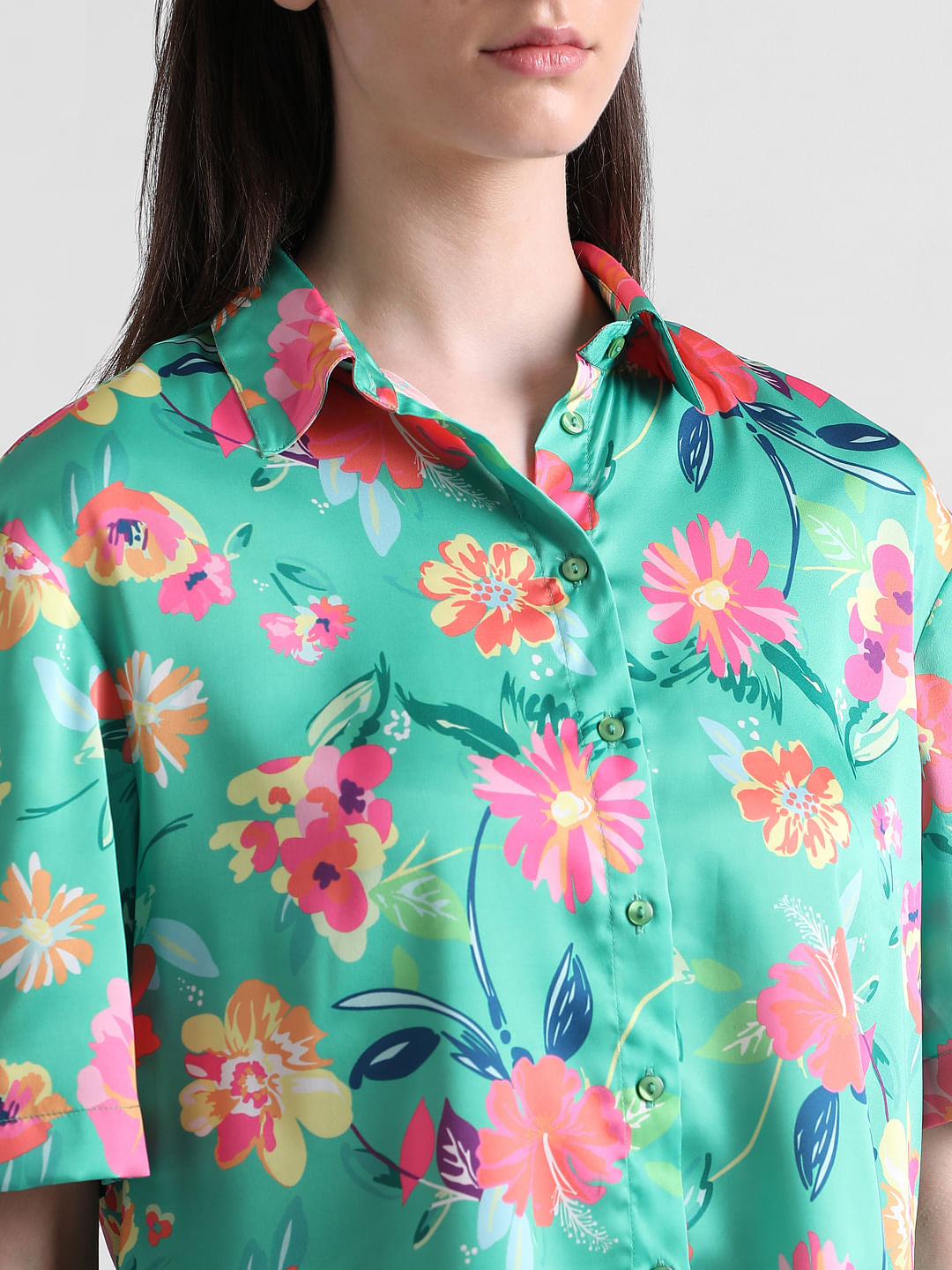 Purple Abstract Print Satin Shirt