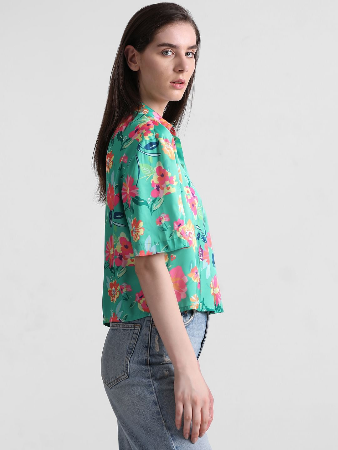 Purple Abstract Print Satin Shirt