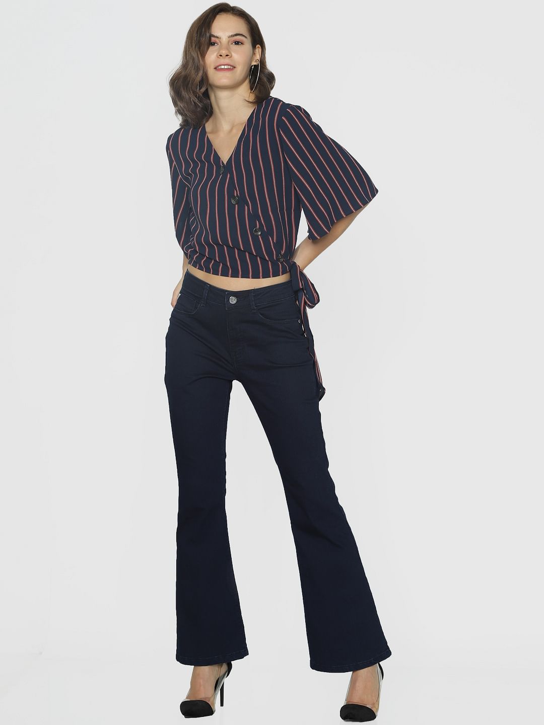 Dark Blue High Rise Flared Jeans