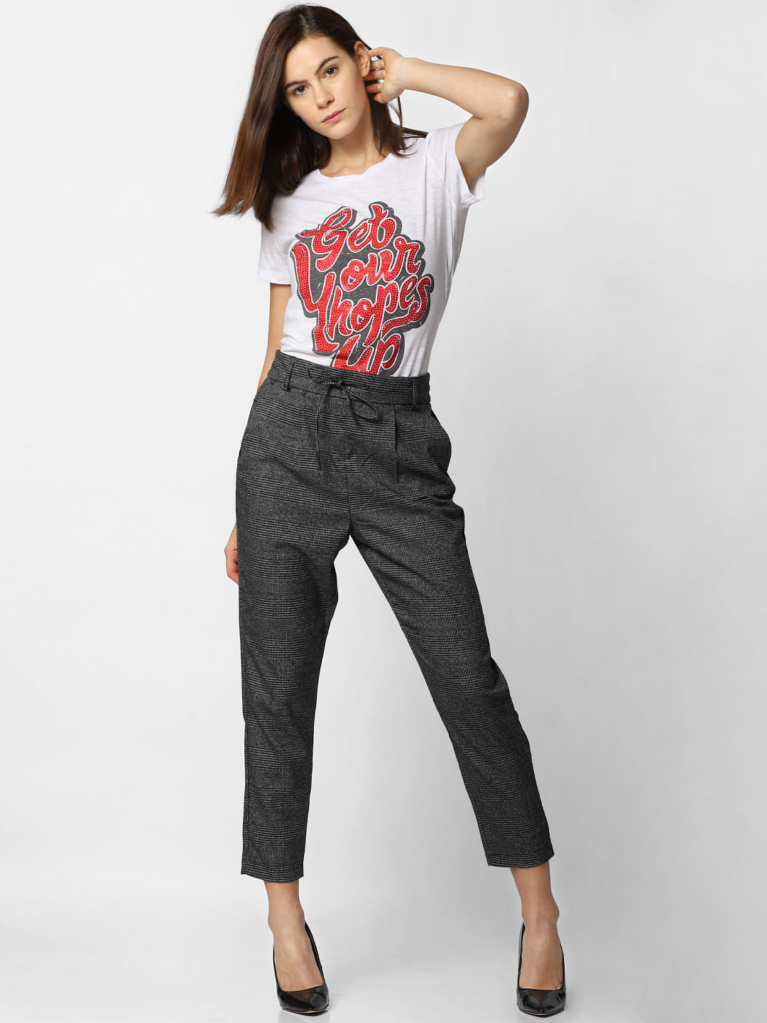 White Embellished Print T-Shirt