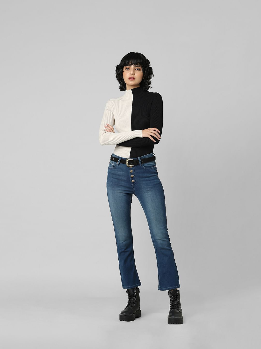 Blue High Rise Washed Flared Jeans