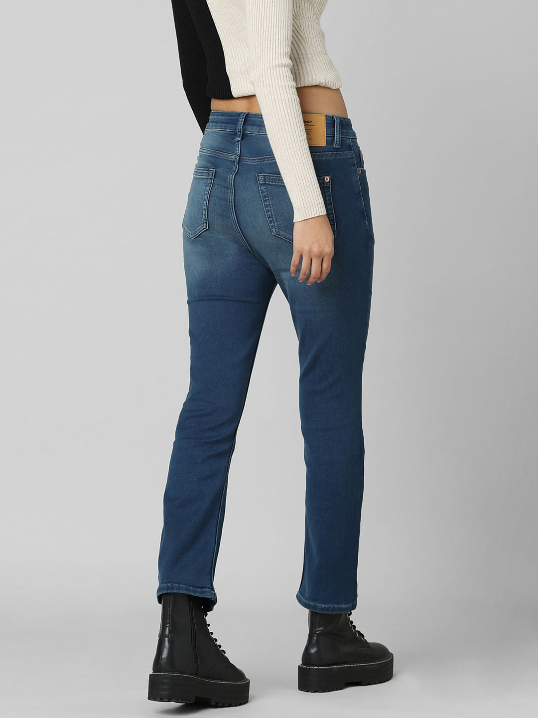 Blue High Rise Washed Flared Jeans