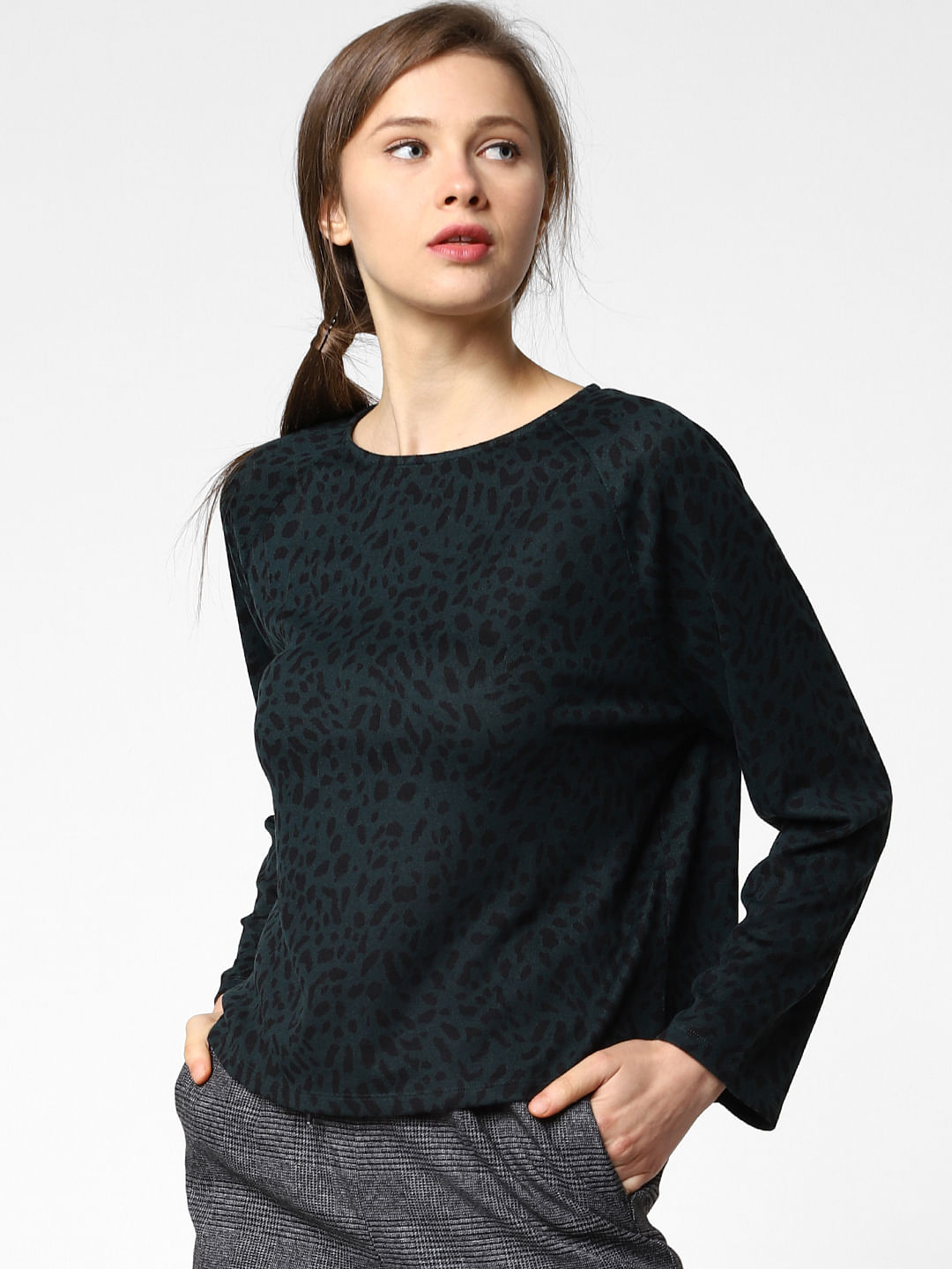 Green Animal Print Top