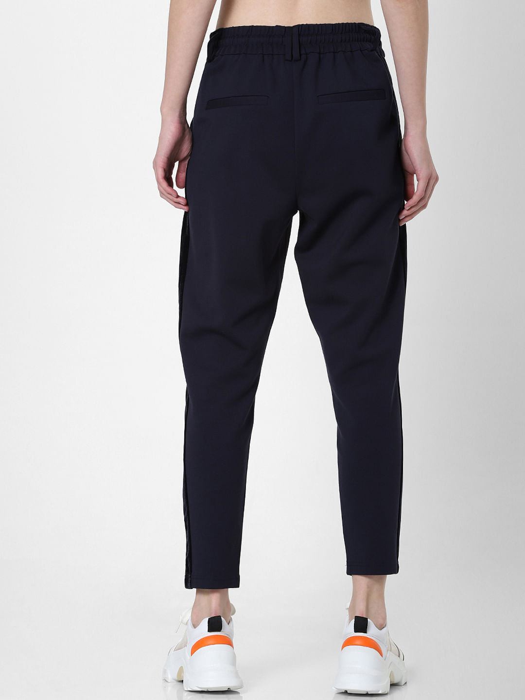 Navy Blue Mid Rise Tape Detail Joggers