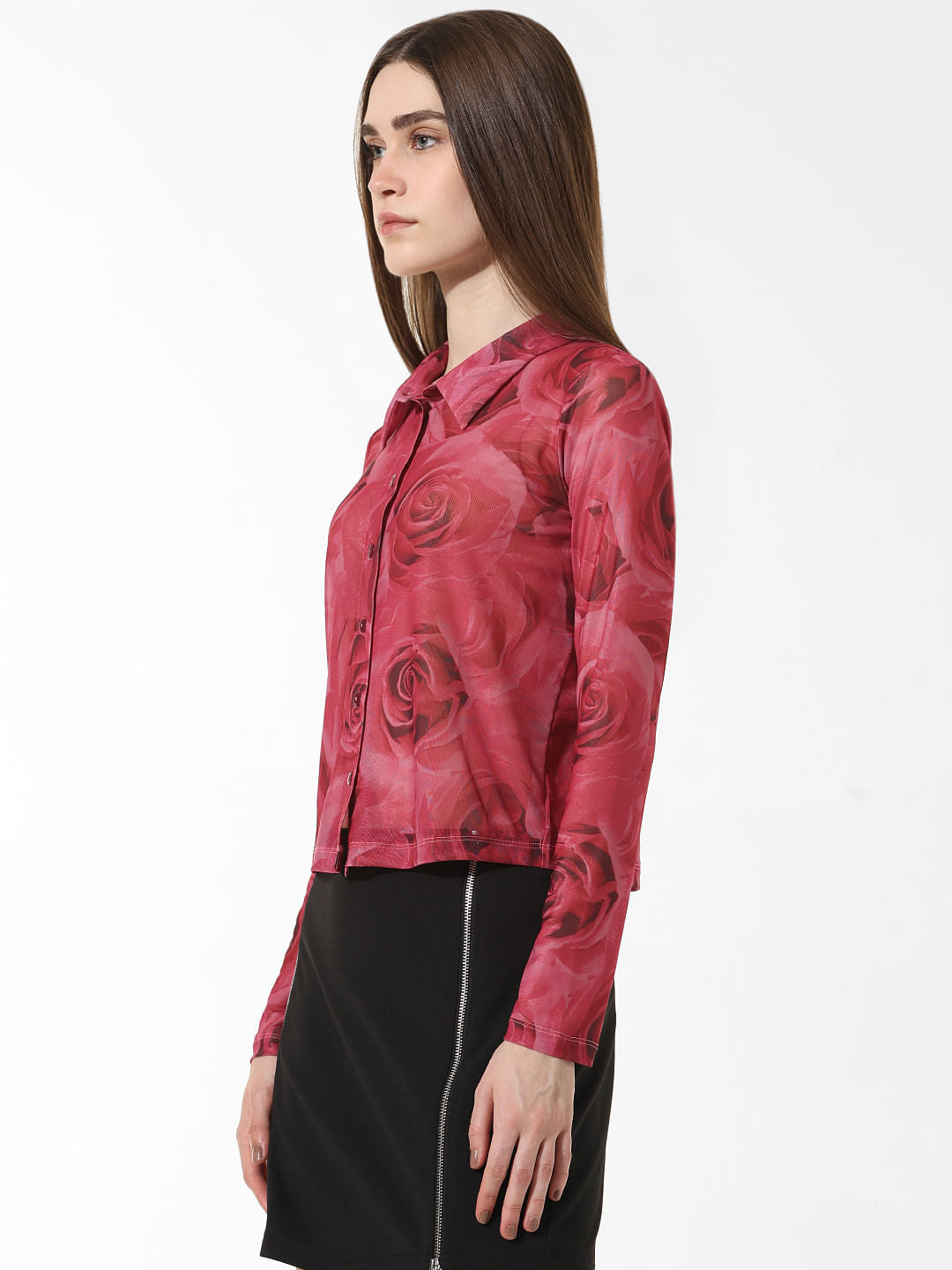 Red Printed Mesh Shirt