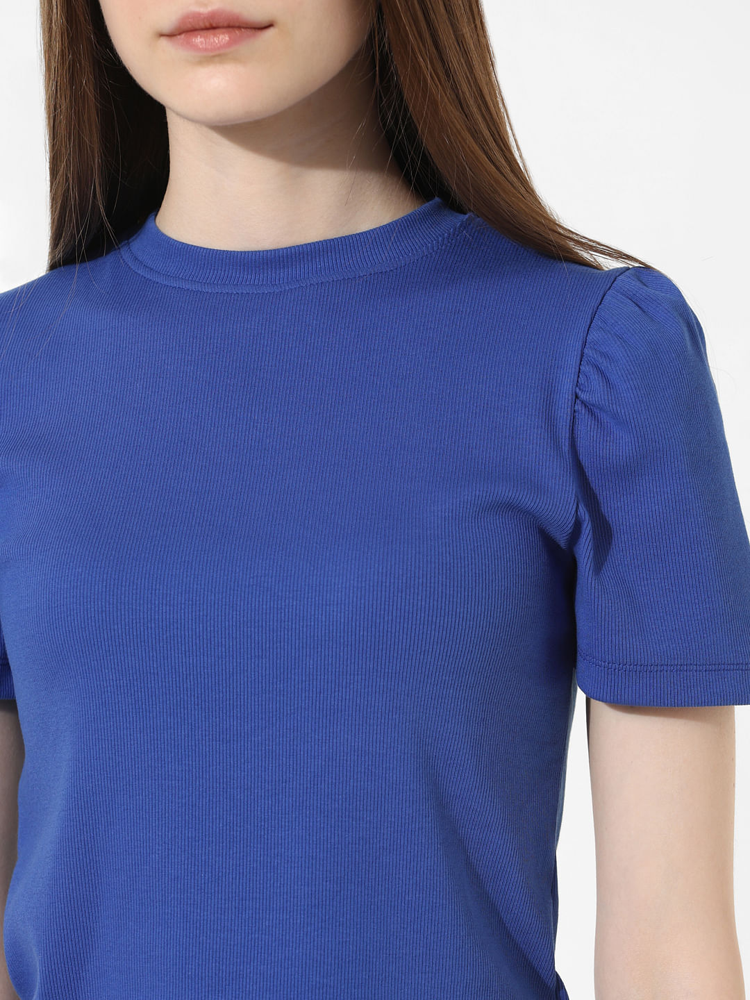 Blue Puff-Sleeves Top