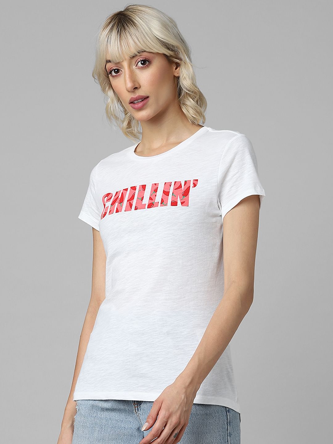 White Text Print T-Shirt