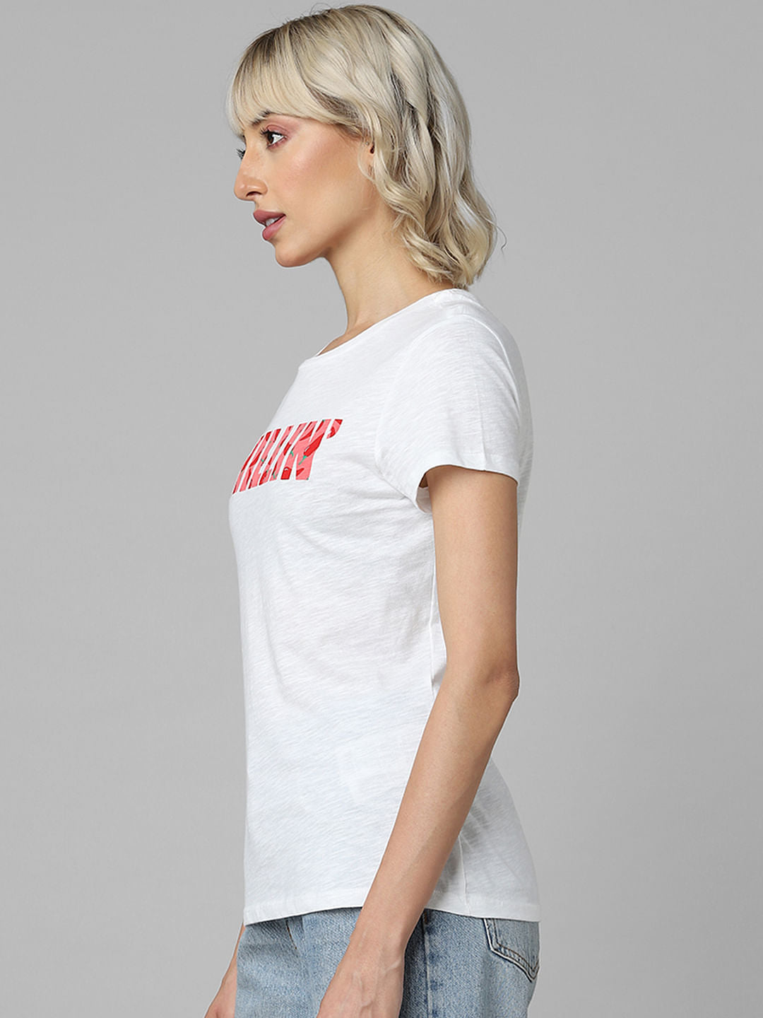 White Text Print T-Shirt