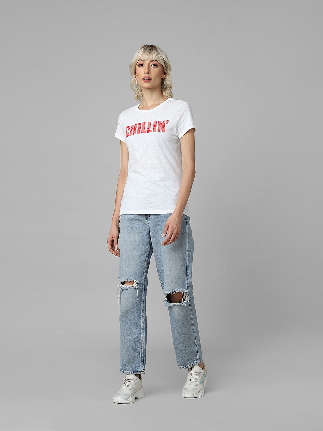White Text Print T-Shirt