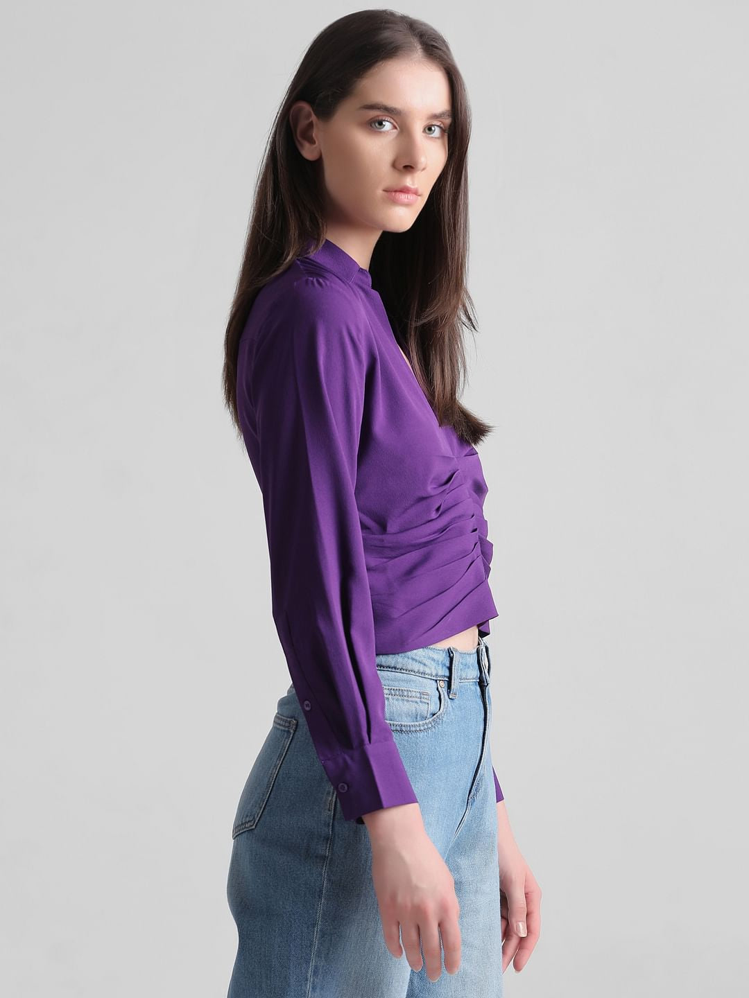 Purple Cropped Ruched Shirt