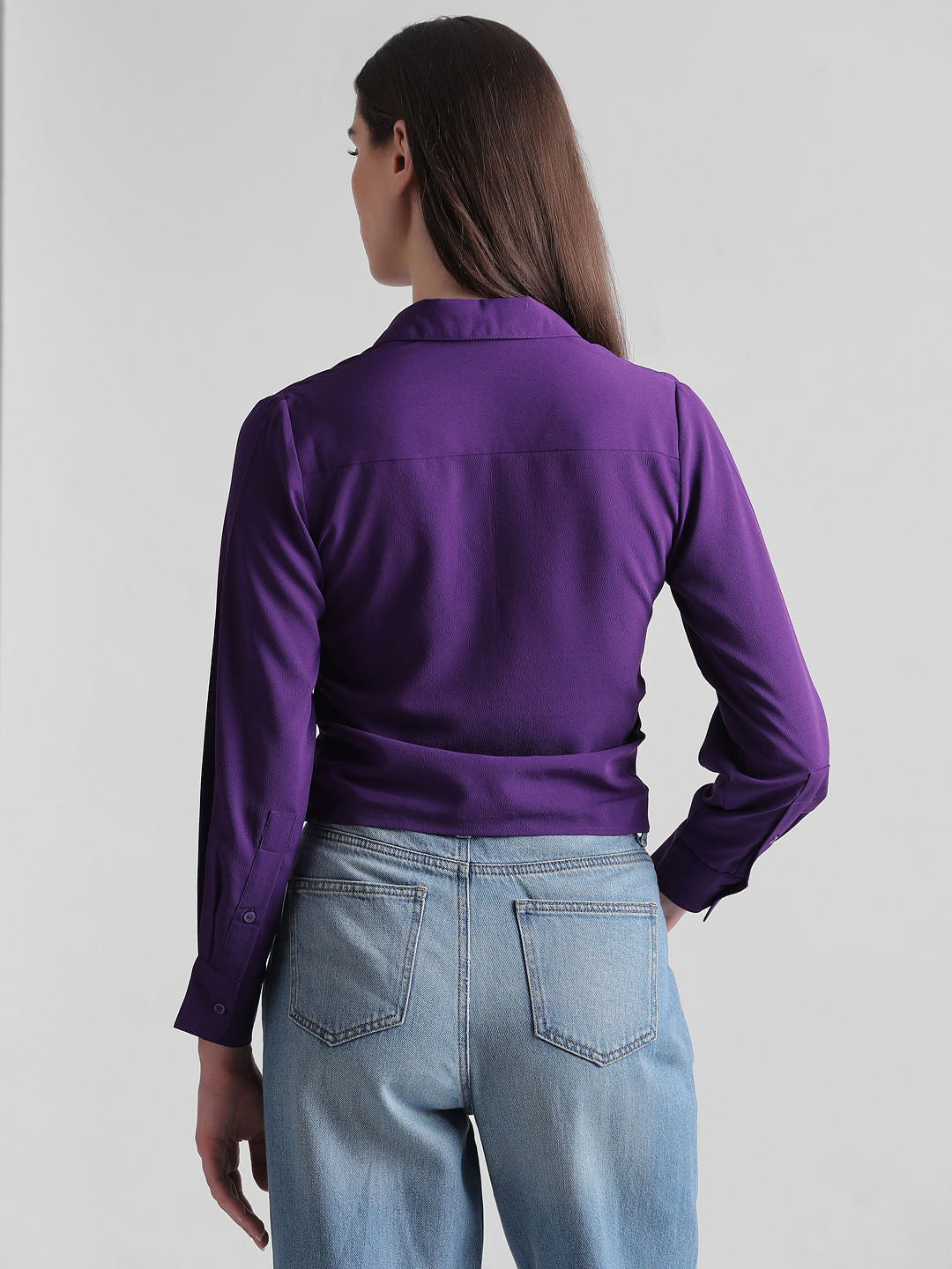Purple Cropped Ruched Shirt